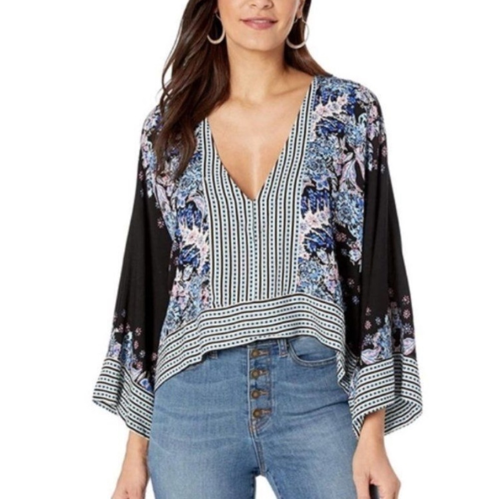 03 Free People Mix Match Kimono Blouse Boho Gypsie